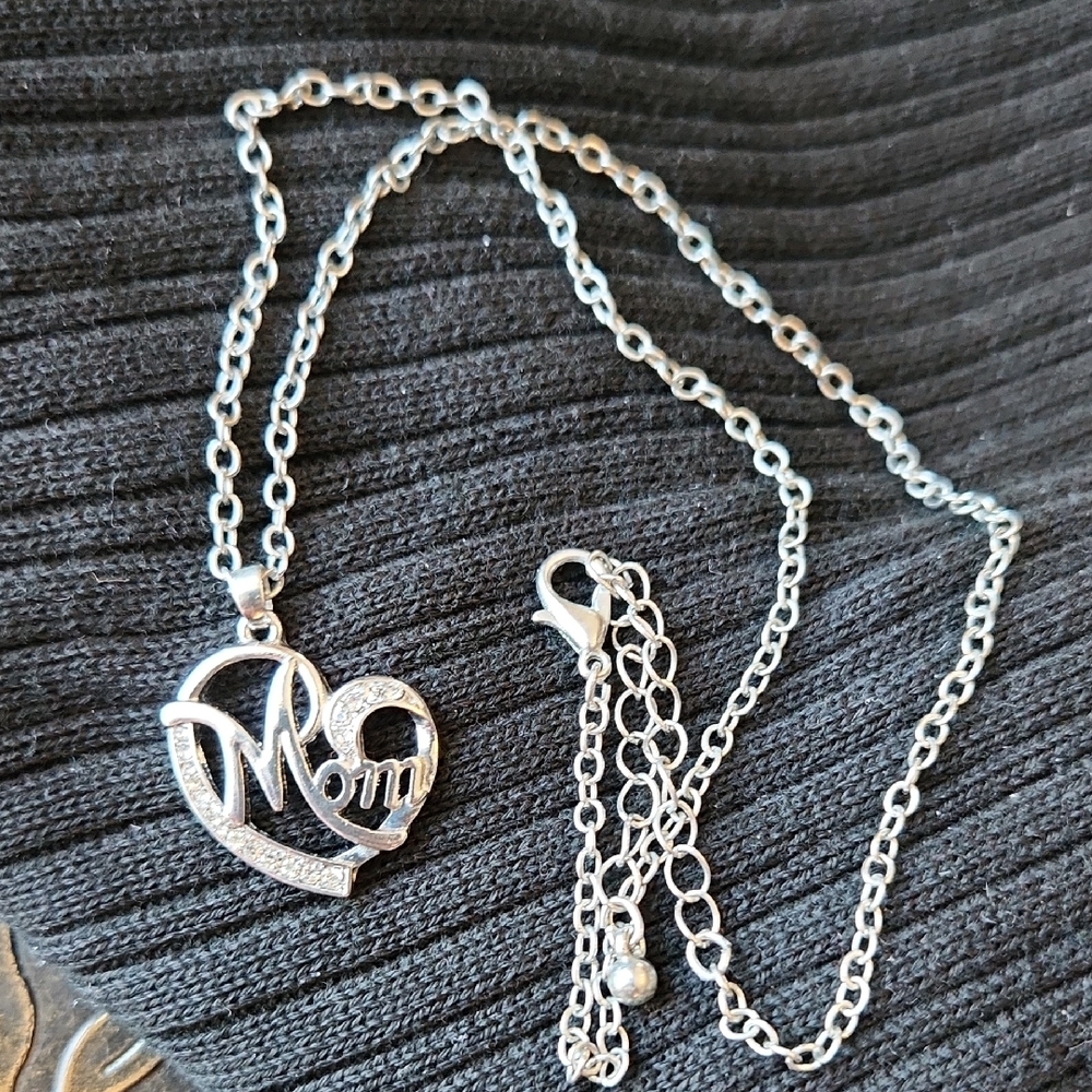 Silver Heart Mom Necklace